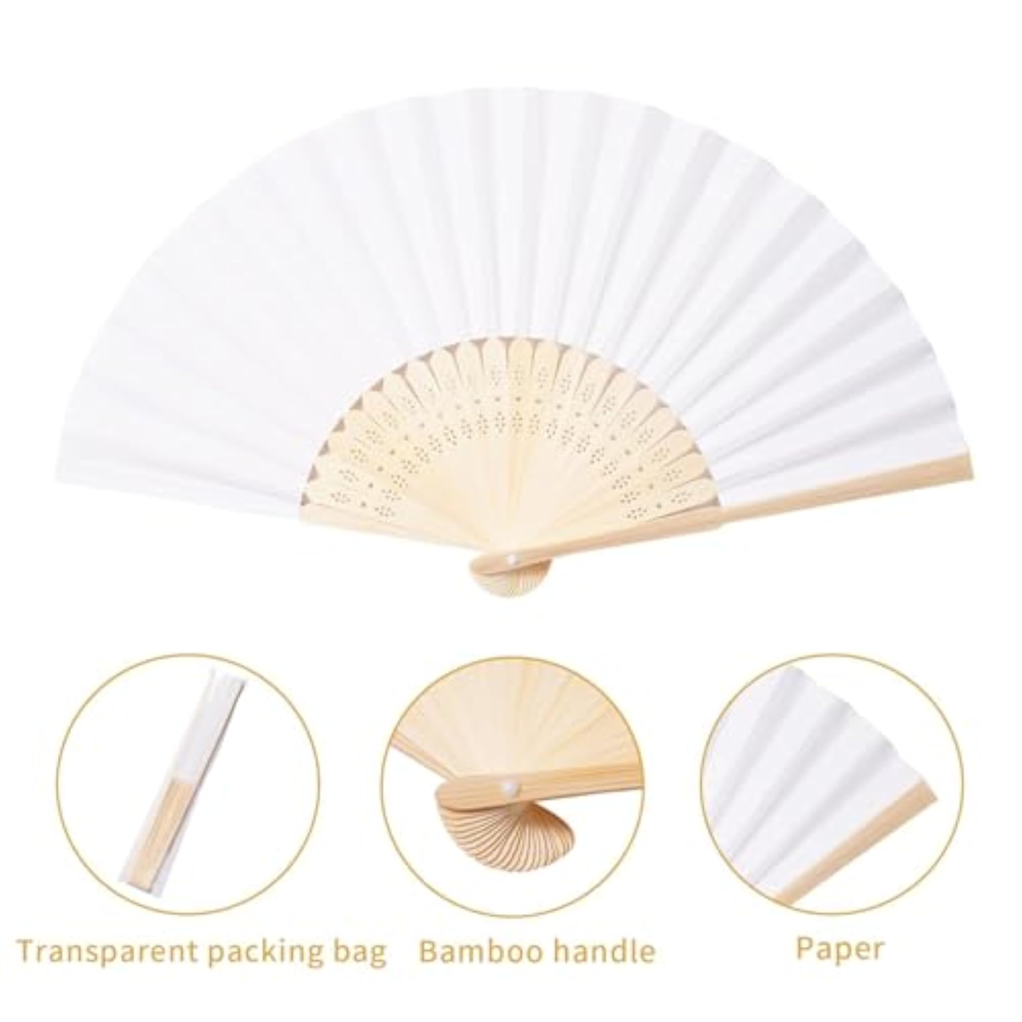 20pcs White Paper Hand Fan, Wedding Decoration