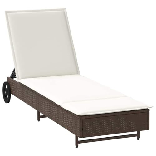 vidaXL Sonnenliege mit Rollen und Auflage Braun Poly Rattan,...