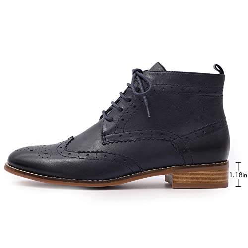 Image of Mona flying Women's Leather Brogue Ankle Boots Lace-up Oxford Booties