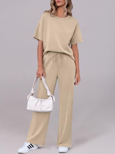 ANRABESS Lounge Sets for Women 2 Piece Summer Casual Travel Outfits 2026 Short Sleeve Wide Leg Pants Matching Set Sweatsuits — view 2
