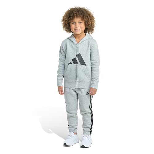 adidas Boys 2-piece Long Sleeve Essential Big Logo Heather Fleece Jacket & Jogger Set