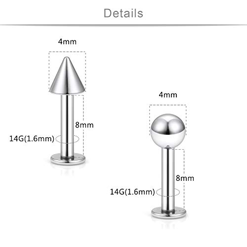 SCERRING 12PCS 14g Stainless Steel Balls & Spikes Labret Monroe Lip Cheek Tragus Cartilage Helix Earring Ring Body Piercing Jewelry 8-14mm3