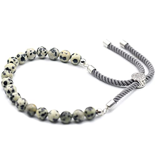 925 Silver Plated Gemstone Charcoal String Bracelet - Dalmation Jasper, 8 cm