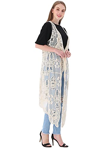 Image of Anna-Kaci Vintage Floral Bohemian Sleeveless Mesh Lace Crochet Embroidery Beach Top Cardigan Vest,