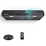 AMZCHEF Under Cabinet Range Hood 30 Inch, 750CFM Stainless Steel Kitchen Stove Vent Hood 3 Speed Exhaust Fan Touch/Remote/Gesture Control LED lights Time Setting Dishwasher-Safe Baffle Filters-Black