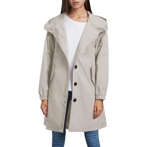 Trench Mujer Rain Coat Chaqueta para Senderismo Ropa Cortavientos con Cremallera Abrigo con Aislamiento Térmico Abrigos para Días De Lluvia Otoño Beige S