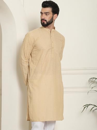 Image of SOJANYA Men's Cotton Regular Fit Casual (Since 1958 Silk Sequinned Neck Embroidered Long Kurta