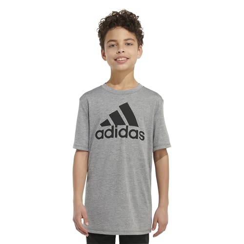adidas Boys' Stay Dry Moisture-Wicking AEROREADY Short Sleeve T-Shirt, Dark Gray, 18-203