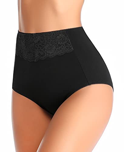 Misswho Women's High Waisted Cotton Underwear Soft Breathable Full Coverage Stretch Briefs Ladies Panties 5-Pack #TOP1