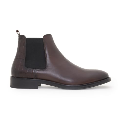Image of Red Tape Men'S Boots Brown Leather Round Toe Elastic All-Day Comfort