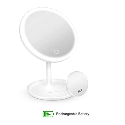 deweisn Espejo de maquillaje iluminado, espejo de tocador LED con soporte extraíble espejo cosmético con 10 aumentos y carga USB portátil de 90 °, regalo para mujeres (blanco)