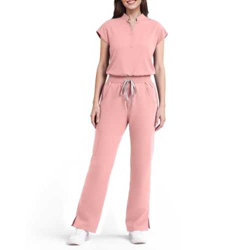 Dvoliaw Scrubs for Women Set Sleeveless 9-Pocket Straight Leg Yoga Waist