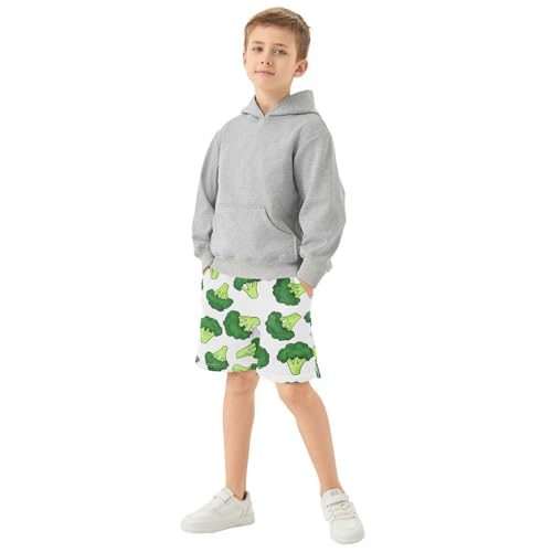 J JOYSAY Cartoon Broccoli Florets White Boys Athletic Shorts Kids Youth Casual Shotrs with Elastic Waistband Pockets 6
