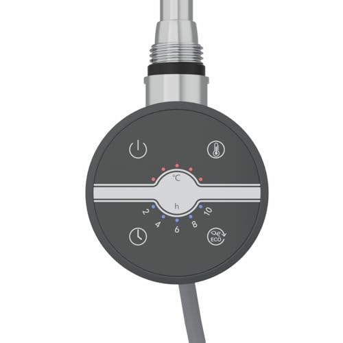 Warmehaus Touch Screen Thermostatic Electric Heating Element with Timer LCD Display Dual Fuel for Bathroom Heated Towel Rails and Radiators Anthracite 150W