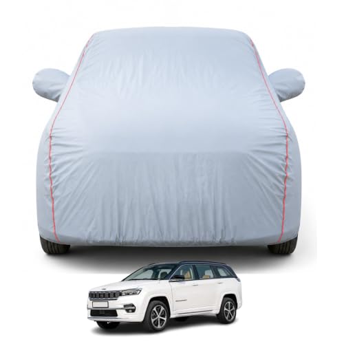 Image of Premium Car Cover for Jeep's Maridian Model | Waterproof, UV & Dust Protection | Mirror & Antenna Pocket | Triple Stitched, Soft Inner Lining, Belt & Buckle (Dark Grey)