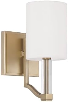 Capital Lighting 657011MA-715 Ingrid Traditional White Fabric Shade Sconce, 1-Light 60 Watt, 11" H x 5" W, Matte Brass
