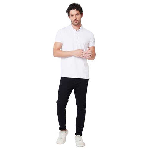 Image of Spykar Men's Slim Fit Ribbed Collar Half Sleeve Solid Casual T-Shirt