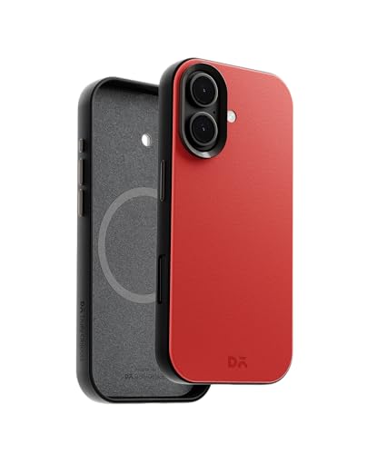 Image of DailyObjects Leatherite Case for iPhone 16 Plus Compatible with Mag-Safe Wireless Charging | Crimson-Grey Hybrid Magnetic Back Cover