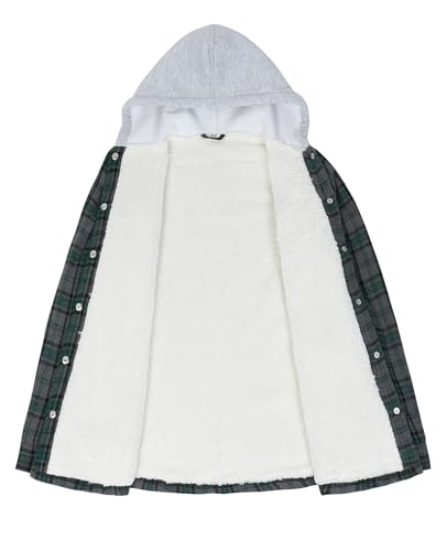 ZENTHACE Women's Flannel Shirt Jacket with Hood,Sherpa Lined Plaid Shacket Jackets,Snap Button Front3