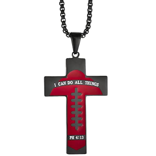 Stainless Steel Football Cross Necklace Bible Verse Sport Cross Pendant Necklace for Men