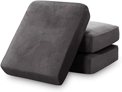 Vevet Seat Cushion Covers Stretch Couch Cushion Cover for Individual Cushions Sofa Seat Couch Slipcover Sets Sofa Seat Cushion Covers for Pets Dogs (3 Pieces, Grey)