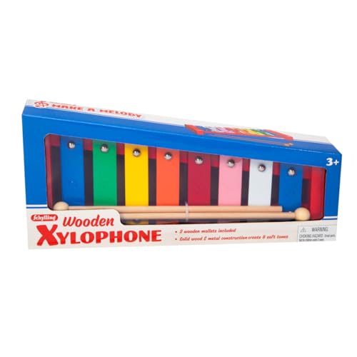 Image of Schylling Wooden Xylophone - Colorful Kids Instrument - Includes Wooden Mallets and Embossed Metal Keys - Ages 3 and Up