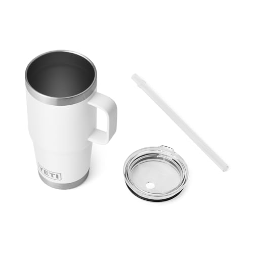 Image of YETI Rambler 25 oz Tumbler with Handle and Straw Lid, Travel Mug Water Tumbler, Vacuum Insulated Cup with Handle, Stainless Steel, White