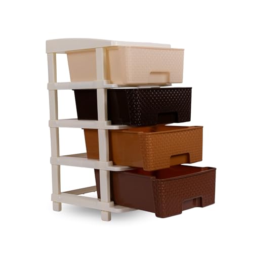 Image of KITCHIVO Plastic Modular Drawer Storage Chest Of Drawers Organizer Storage Box, Large Stomo Racks For Multipurpose Anti-slip Shoes Organizers (Coffee & Chocolate, 4 Layer)