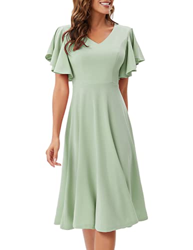 Image of Bridesmay Women's Formal Wedding Guest Dress for Women 2026 Short Sleeve Fit and Flare Tea Party Dresses