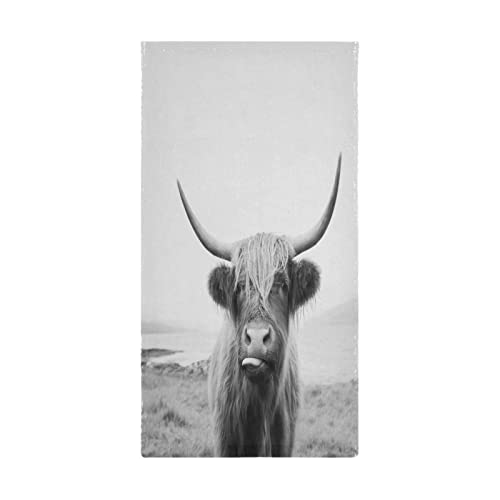 Wamika Funny Scottish Highland Cow Hand Bath Towel Shower Towels Set Bull Farmhouse Rustic Boho Style Kitchen Hanging Gym Bathroom Towel Highly Absorbent 2Pcs #TOP3