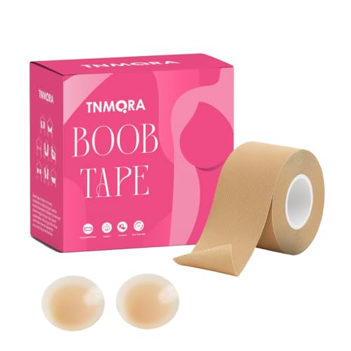 TNMORA Boob Tape with Nipple Covers, Invisible Breathable Breast Lift Tape for Women, Sweat-Resistant Sticky Boobs Support for Backless & Strapless Dresses, Boobytape for Large Breasts - Beige