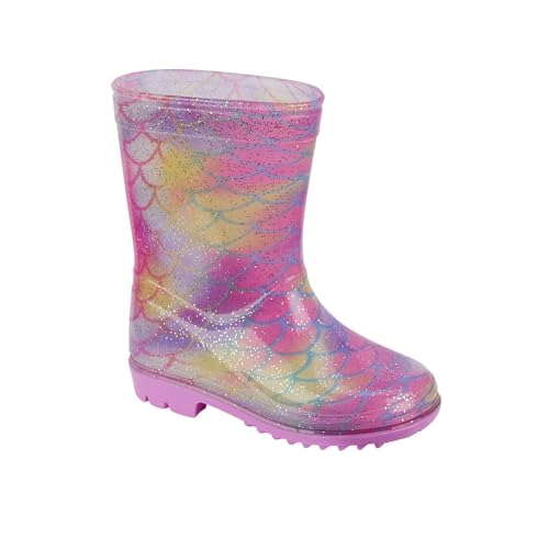 Bottes pluie fille écailles arc-en-ciel pour sauter dans les flaques