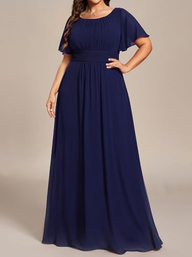 Image of Ever-Pretty Plus Elegant Formal Dresses for Curvy Women Round Neck Short Sleeves Chiffon Bridesmaid Mother of The Bride Dress