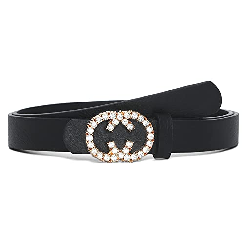 Diamond Belt Women's Diamond Belt Fashion Belt Black Leather Metal Single Buckle Belt Women's Belt