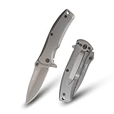 TF-848-MC Tac Force TF-848 Spring Assist Folding Knife, Grey Titanium Straight Edge Blade, Grey Handle, 3.5