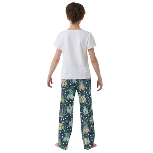 ZZXXB Succulent Cactus and Geometry Boys Long Pants Soft Trousers Elastic Waist Kids Lounge Bottoms with Pockets S-XL3