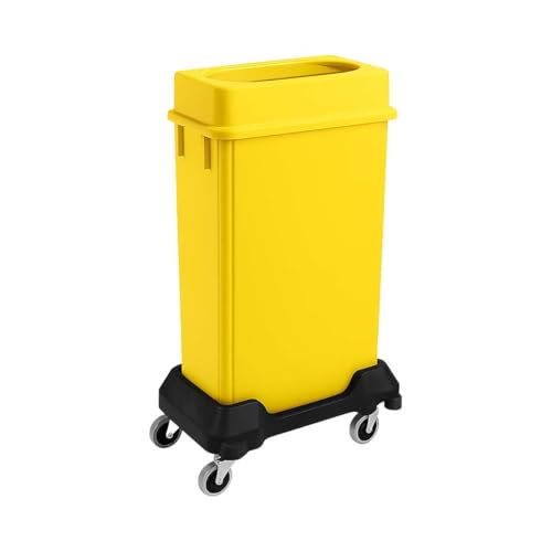 Image of 23 Gallon Slim Rectangular Garbage Can with Lid + Wheels - Yellow