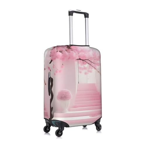 Pink Cherry Blossom Staircase Luggage Cover, Suitcase Protector,%Trolley Case Cover For Medium Luggage, Suitcase Protector.3