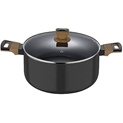 Cacerolas Allure Bergner BERGNER Earth | Cacerola de Cocina de 28 cm Con Tapa | Color Negro | Fabricada en Aluminio Prensado con Asas Ergonómicas de Madera | Menaje de Cocina | Compatible con Todo Tipo de Cocinas