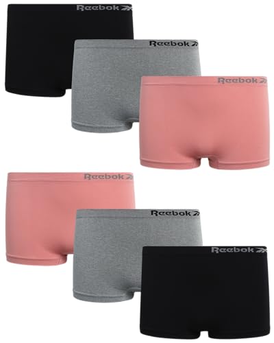 Reebok Girls' Boyshorts Underwear - 6 Pack Soft Seamless Panties Boy Shorts - Breathable for Girls (6-16)