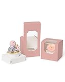 Yotruth 55 Packs Individual Cupcake Boxes 3.5' x 3.5' x 3.5' Pink Auto-Popup Bakery Boxes for...