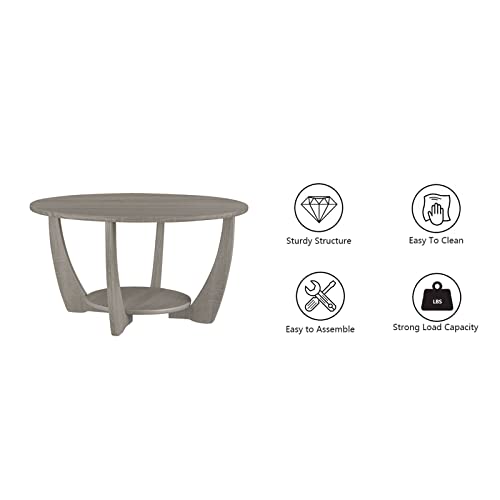 Giofanzo Round Coffee Table, Simple Fashion Industrial Design Round Sofa Table With 2-Tier Storage Space For Living Room, Bedroom, Coffee Bar, Grey, 31.5" D X 17" H #TOP5