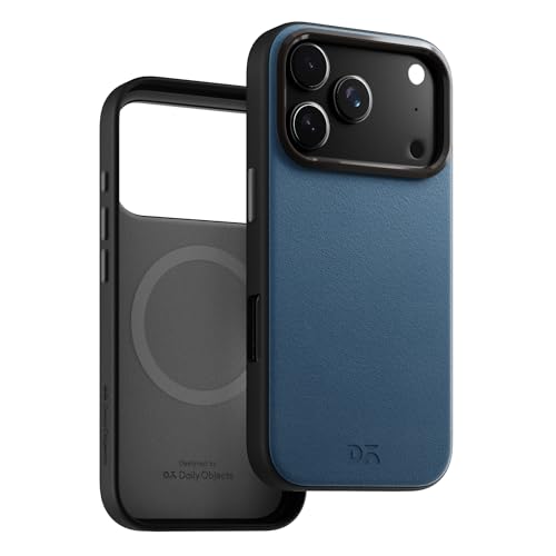 Image of DailyObjects Leatherite Case for iPhone 17 Pro Compatible with MagSafe Wireless Charging | Navy Blue-Gey Hybrid Magnetic Back Cover