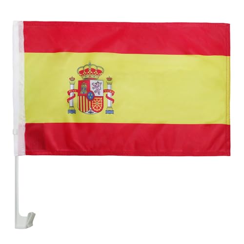 Spain Car Flag 18'' x 12'' - Spanish Car flags 30 x 45cm - Banner 18x12 INCHES PLASTIC STICK - AZ FLAG