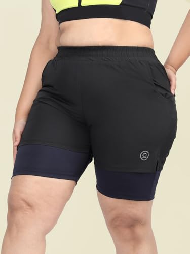 Image of CHKOKKO Sports Shorts for Women Running Gym Workout - Dry Fit Quick Dry Double Layer Inner Compression with Pockets | Breathable Lightweight Athletic Wear Above Knee BLACKNAVY XL
