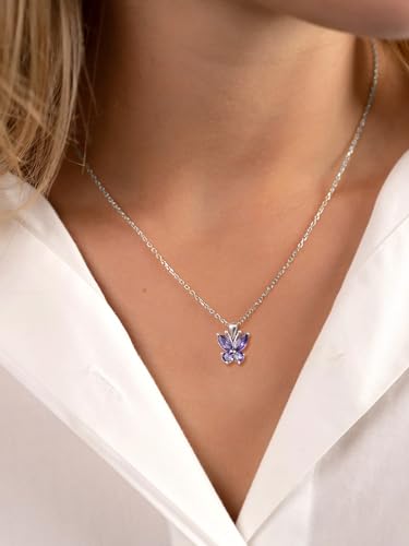 925 Sterling Silver Butterfly Necklace/Antler Deer Necklace,Adjustable Silver Birthstone Necklace for Women,Birthstone Jewelry Gift for Her3