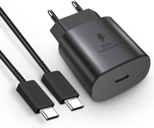 L2M1 Caricatore Caricabatterie Ricarica Ultrarapida 25W Nero Spina con Cavo per Samsung Galaxy A Quantum / A02s / A11 / A12 / A21 / A21s / A31 / A41 / A42 5G / A51 5G / A71 5G / A71 5G UW