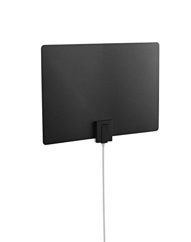One For All Amplified HDTV Antenna for 1080P 4K Free TV Channels, 50 Miles Long Reception Range, External Signal Booster and 10ft Coax Cable Included, Thin Dual Color Design White/Black, Model 14541