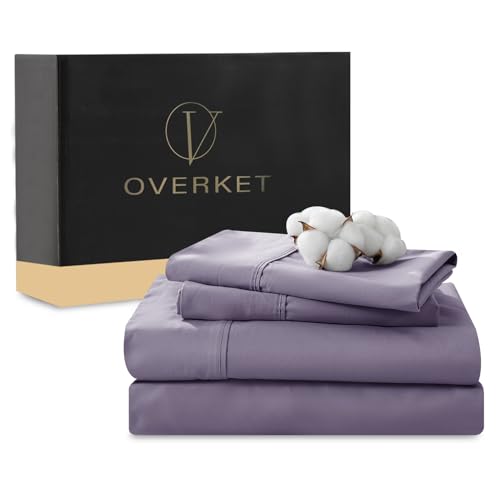 Image of 1000 Thread Count Egyptian Cotton Sheets Queen Size Set 4PCS Sateen Weave Soft Breathable 16-Inch Deep Pocket（Queen,Lilac）