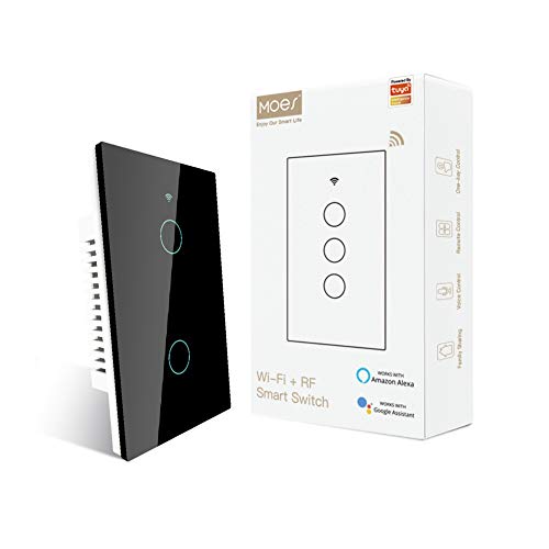 Recopilación de Google Home Min - solo los mejores. 42 MOES - Interruptor inteligente de un solo cable, 2ª generación WiFi RF433 Touch Wall, no necesita cable neutro, compatible con App Smart Life/Tuya, compatible con Alexa y Google...